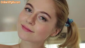 Young cute blonde schoolgirl had some fun time in the kitchen before school